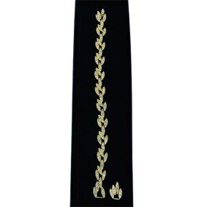 Elegant 7" Gold-Tone Leaf Link Bracelet With Crystal Accents